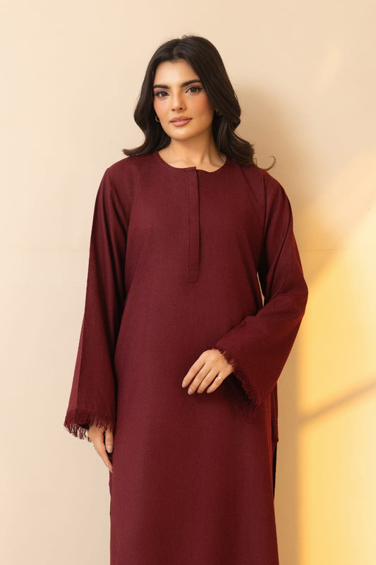 Maroon Lace Trim Dhank Kurta Set